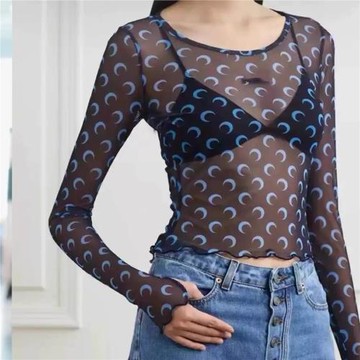 明星同款mari*e月亮打底衫女七色月牙內搭冰絲長袖T恤薄款防曬衣