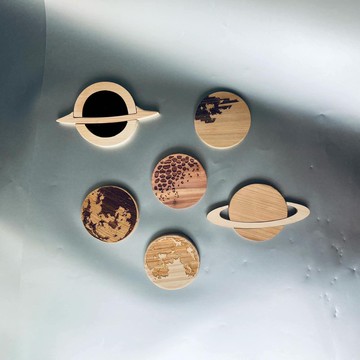 原木吸水杯墊//可客製文字/一組六個