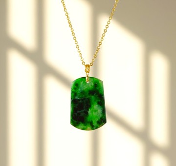 冰種辣綠花青翡翠無事牌項鍊 18K墜頭 | 天然緬甸A貨翡翠 | 送禮