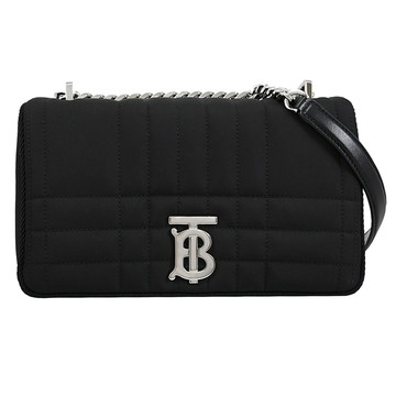 BURBERRY 8061452 Lola 經典絎縫尼龍翻蓋斜背包.黑/銀