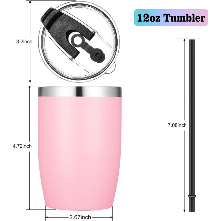 VEGOND Stainless Steel 12 oz Tumblers bulk Vacuum Insulated Double Wall Travel Tumbler with Lid and Straw Reusable Tumbler Pink　並行輸入品