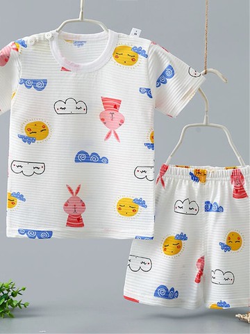 夏季新款女寶寶睡衣男童家居服女童泳衣空調服套裝兒童裝純棉小童