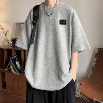 短袖男夏季薄款華夫格t恤oversize潮牌寬松上衣美式重磅男士體恤
