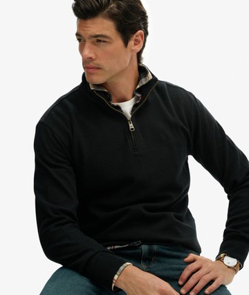 Superdry Men's Ribbed Half Zip Jumper Black Size: M