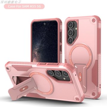 適用三星A54機械盔甲軍工防摔手機殼A24推拉支架A16磨砂硅膠A05全包防摔保護套Magsafe磁吸無線充