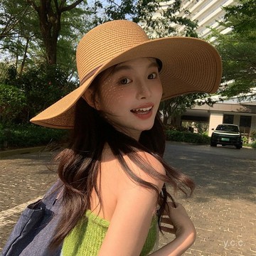 🔥桃園有貨🔥【透氣不悶熱】草帽防曬帽子夏天夏季出遊度假沙灘遮陽帽遮陽海邊超大帽簷可折疊 M2KG