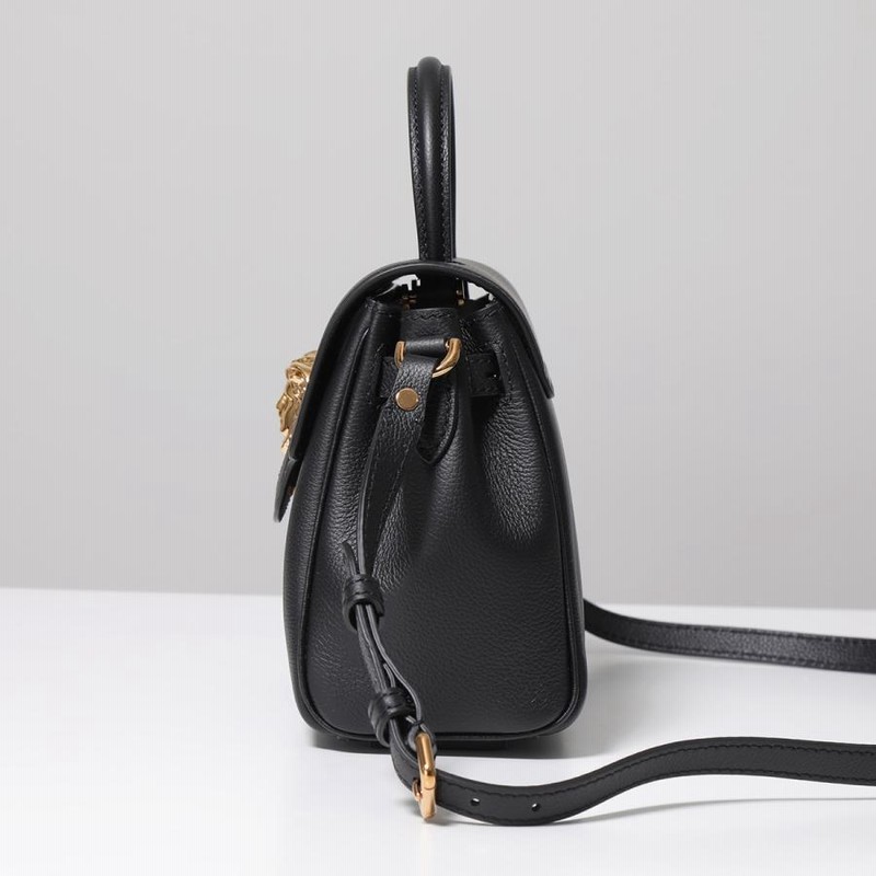 シンプルイズベスト*VERSACE*定番 ブラックレザー ハンドバッグ VERSACE ヴェルサーチ ハンドバッグ DBFI040 DVIT2T レディース