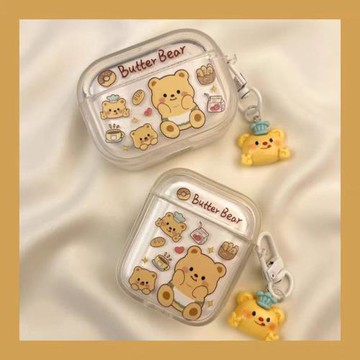 黃油小熊適用Baseus倍思E3耳機套M2透明W04軟WM05真無線藍牙WM02保護殼M2/W04+/storm3無線耳機套wo4/3