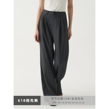 梨渦的海 高級感灰色西裝褲女通勤休閑褲闊腿褲薄款垂感直筒長褲
