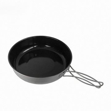 OutdoorBase 陶瓷不粘鍋面|純鈦製造|摺疊環抱把手野夫炊煙-摺疊把手陶瓷野炊煎盤