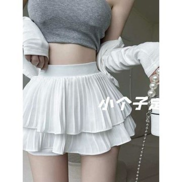 小個子顯高套裝白色百褶裙女夏季半身裙裙子短款高腰蛋糕裙短裙xs