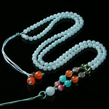 親寶水晶冰透海藍寶項鏈繩 含碧璽青金石天河石紫水晶吊墜禮物