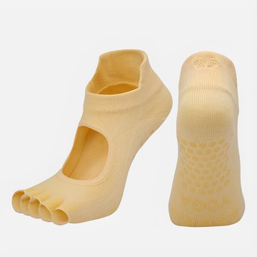 NicoFun 愛定做 露腳趾腳背防滑瑜伽襪 女款  22~24.5cm  鵝黃