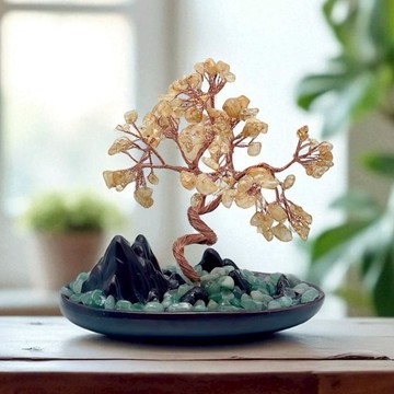 [窩在家] (預購) 聚財山川・黃水晶能量樹 招財 開運 入厝 黃金樹