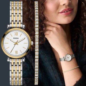 FOSSIL Carlie 時尚大三針女錶 手錶套組 新春開運 送禮首選-28mm ES5450SET