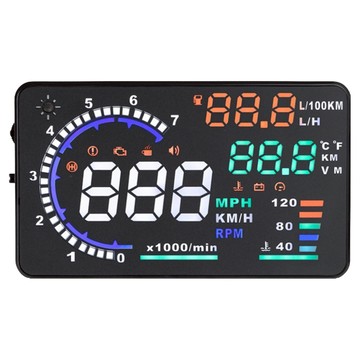 領先者 A8 彩色高清 HUD OBD2 多功能抬頭顯示器 5.5吋  1個  黑色