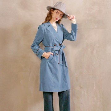 法式經典雙排釦風衣外套_霧藍色【MON'S 流行服飾】