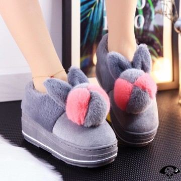 冬天厚底包跟高跟女鞋棉拖家居毛毛鞋家用可愛韓版卡通松糕底保暖