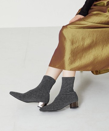 輕奢金屬絲針織尖頭短靴 (31415)