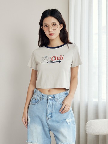 休閒撞色love印花燙鑽上衣-灰色