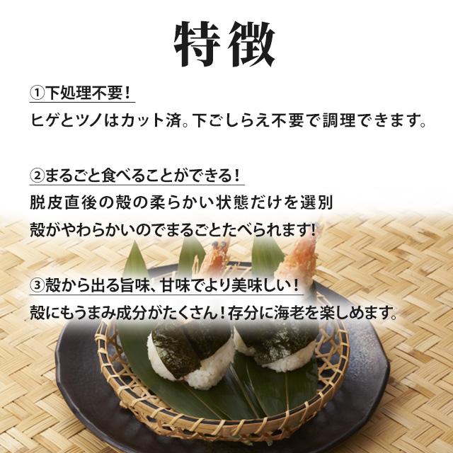 送料無料 殻ごと食べれる丸ごと海老 ソフトシェルシュリンプ 500g 20尾入り ブラックタイガー 冷凍 おつまみ 唐揚げ パスタ 天むす 天丼