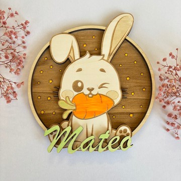 動物木質嬰兒房掛牌 – 手繪兔子木製寶寶房裝飾