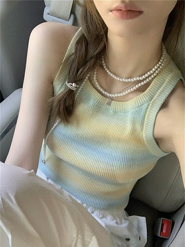 純欲辣妹彩色條紋針織小吊帶背心女修身顯瘦百搭外穿上衣夏季新款【聚宝屋】