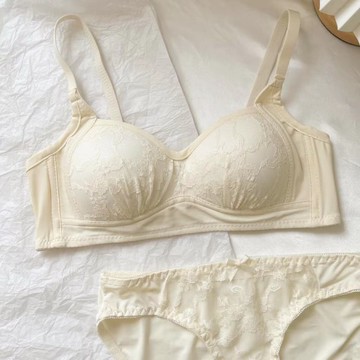 ✨ 精選好物 ✨蕾絲純慾風無鋼圈小胸聚攏顯大內衣女薄款收副乳少女文胸罩套裝夏 少女學生文胸無痕內衣