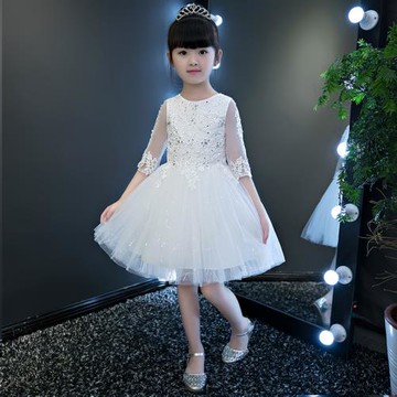 花童婚禮小女孩禮服主持人高端公主裙12歲女童圓鎖白紗裙生日宴會