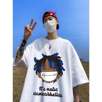 短袖t恤男士夏季220克重磅男士美式高街痞帥寬松五分袖體恤上衣服