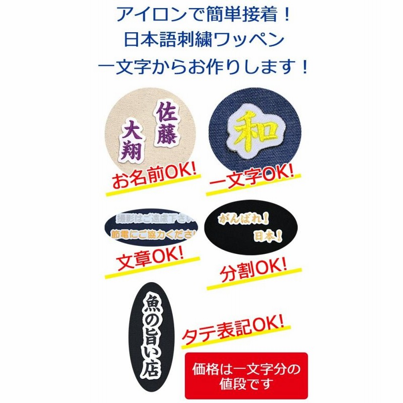 ネームワッペン ひらがな ローマ字 縫い付けタイプ カタカナ