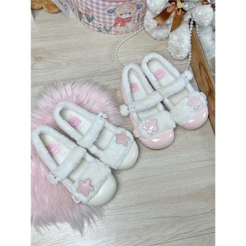 小星云 原創lo鞋冬季毛毛鞋女外穿平底棉鞋加絨軟萌可愛lolita鞋