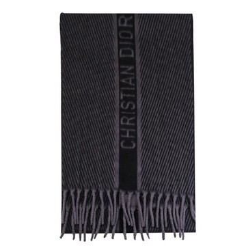 Christian Dior 斜紋線條柔軟駱駝絨流蘇長披肩/圍巾.黑/灰