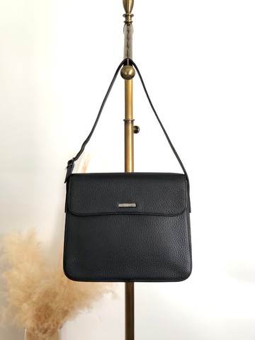 【 日本直送名牌中古包 】Yves Saint Laurent 側肩背包 黑色 Logo 皮革 半月型腋下包 vintage vgm3f4