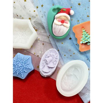 圣誕節捏捏雪花鈴鐺老人樹麋鹿硅膠模具手工皂香薰蠟燭慕斯巧克力