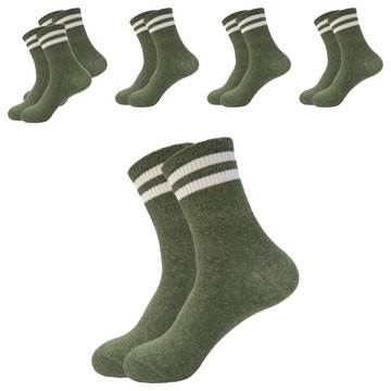 B.V.D. 女款3/4雙條直角襪 精梳棉 台灣製造 Set 6雙  22~25cm  墨綠色