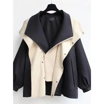 收腰中長款風衣女秋冬新品韓版高級感休閑流行拼接假兩件連帽外套