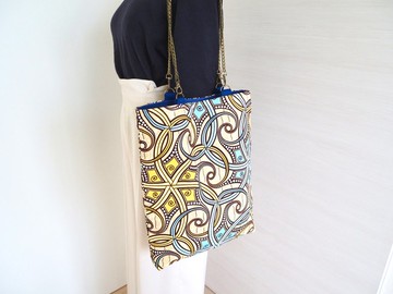 【獨一無二】進口布料 非洲布 x 帆布 鏈條托特包 個性款 媽媽包 A4尺寸 非洲圖紋 副包