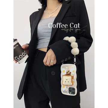 面包荷包蛋鏡面適用蘋果15promax手機殼補妝鏡子iphone14毛絨鏈條13斜挎可背12掛繩掛脖11手提支架背帶斜跨女