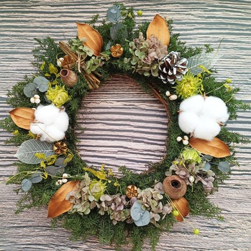 【鄉村風】33x33cm 永生雪松/聖誕花圈/永生花花圈