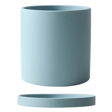 KOTI 日安生活 莫蘭迪色陶瓷花盆圓筒形附底盤/盆栽/花槽  淺藍色  11 x 11 x 11cm  1個