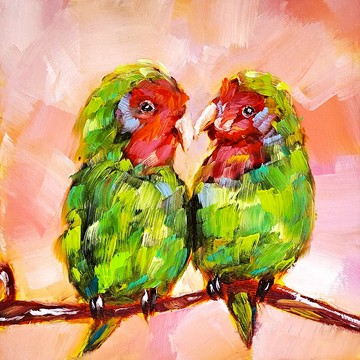 Lovebird 鸚鵡繪畫 Couple Original Art 雀 Oil Painting Parrots Artwork