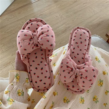 窩窩生活小鋪 四季棉麻拖鞋女夏ins可愛少女心蝴蝶結室內家用亞麻涼拖秋