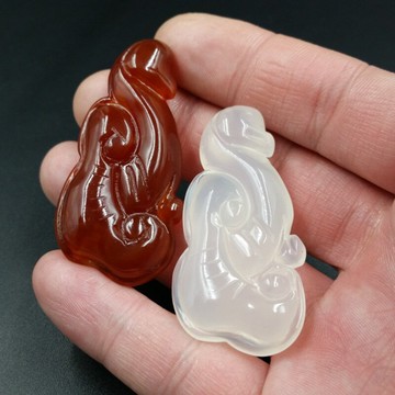 高檔精美天然玉石a貨冰種玉髓如意玉掛件紅瑪瑙靈芝如意吊墜玉墜