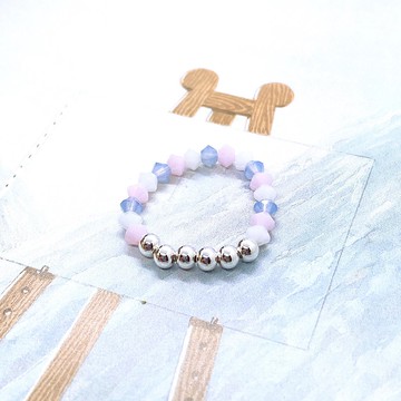 純銀 S925  施華洛世奇水晶 銀珠戒指2 (粉紅. 白, 粉藍)