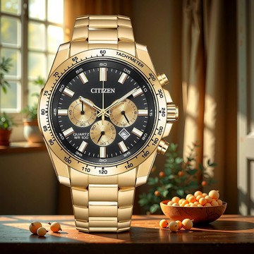 CITIZEN 星辰 Chronograph 紳男三眼計時手錶-玫瑰金/44mm AN8233-51E