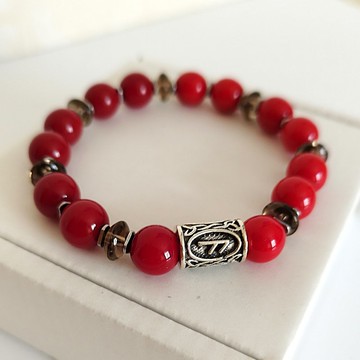 符文手鍊 煙水晶 珊瑚 黑瑪瑙 天然半寶石飾品