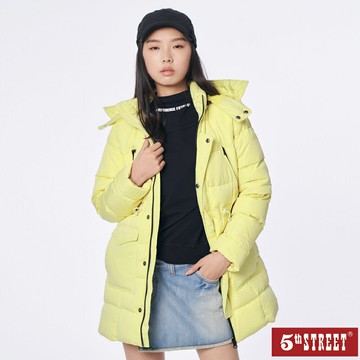 女裝 長版 可拆帽羽絨外套 黃色 (510438) 【5th STREET】 ★治裝激推