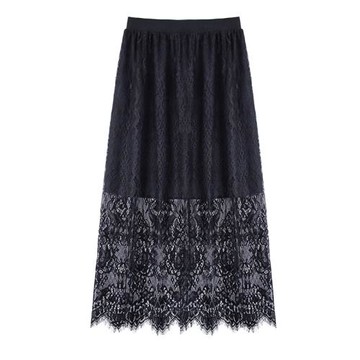 女裝百搭罩裙長裙中高腰網紗蕾絲半身裙紗裙短裙蕾絲裙襯裙對花d