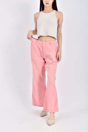 (XL) net亞麻直筒低腰粉色長褲